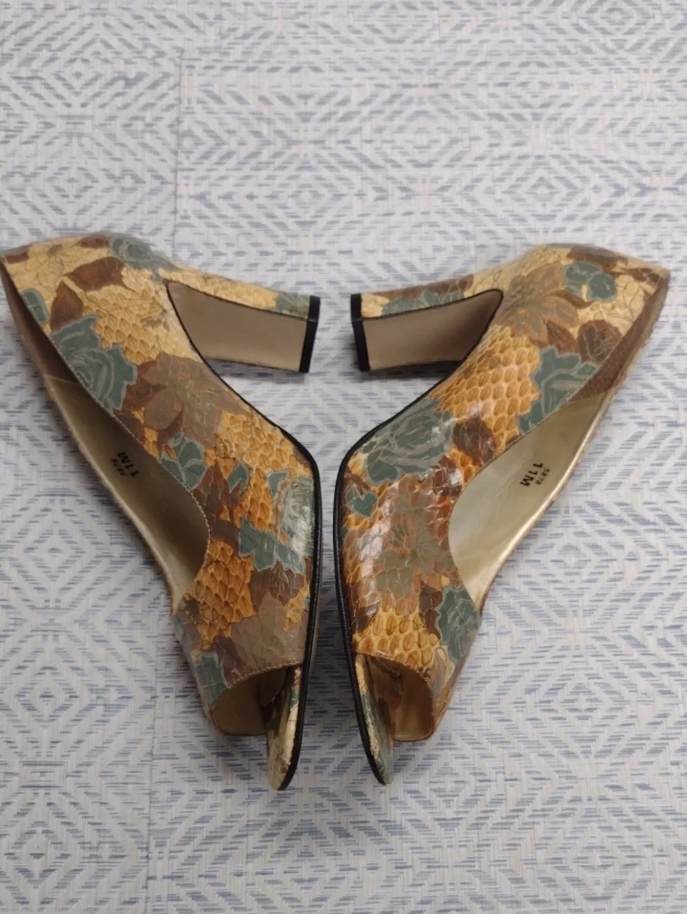 J.Renee Floral Snakeskin Peep-Toe Heels in Brown and Green